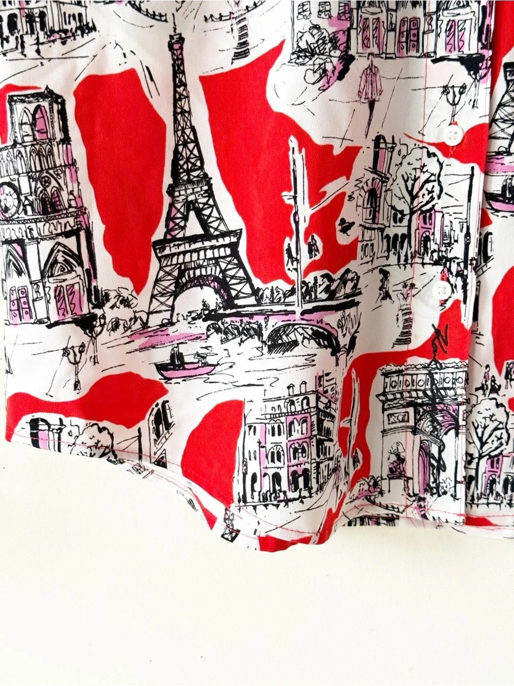 Karl Lagerfeld Bungee-Sleeve Blouse Parisian Sketch Theme Print Size Medium - Picture 12 of 13